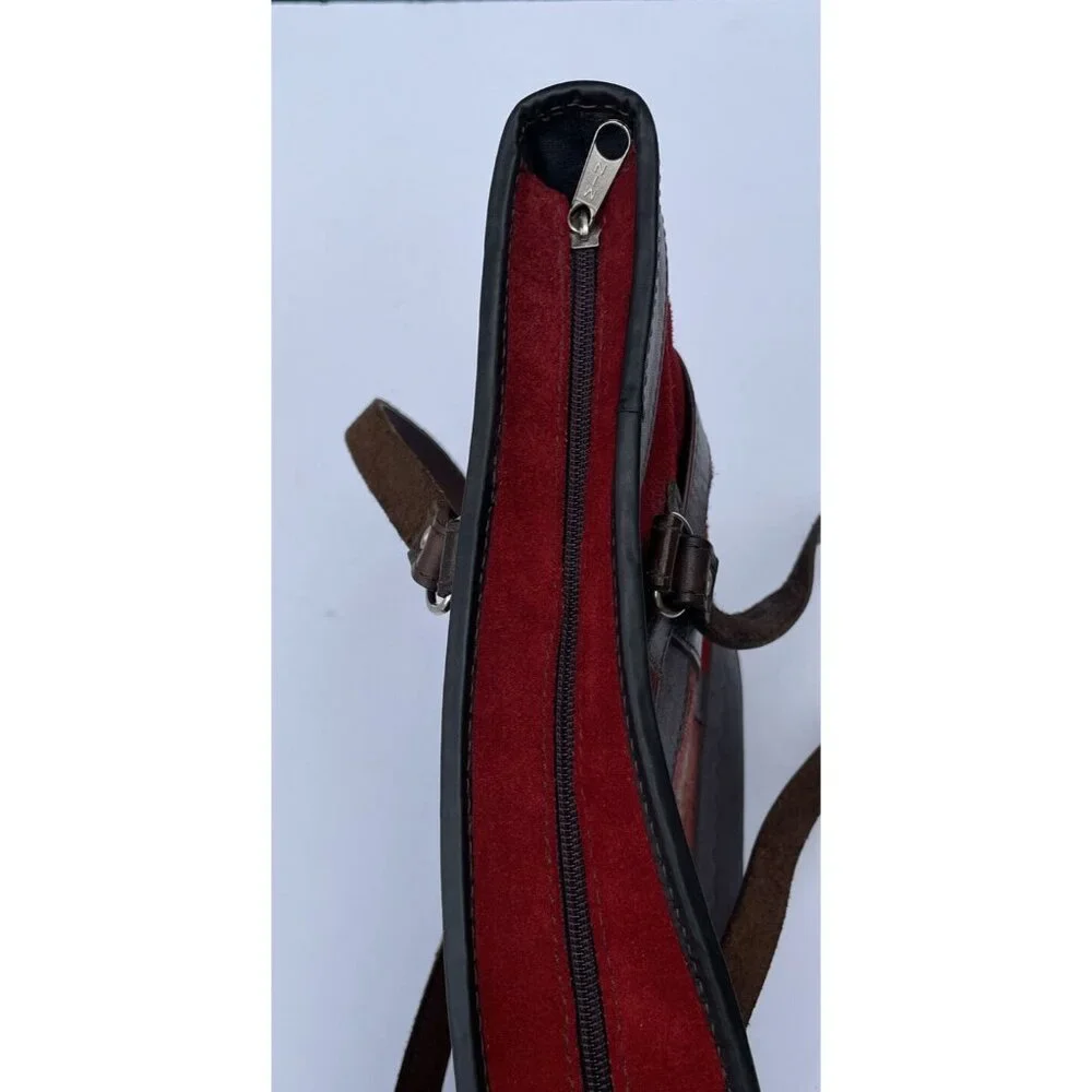 Bolivian VTG BOHO Red Suede Brown Leather‎ & Tapestry Zipper Tote Purse Bag